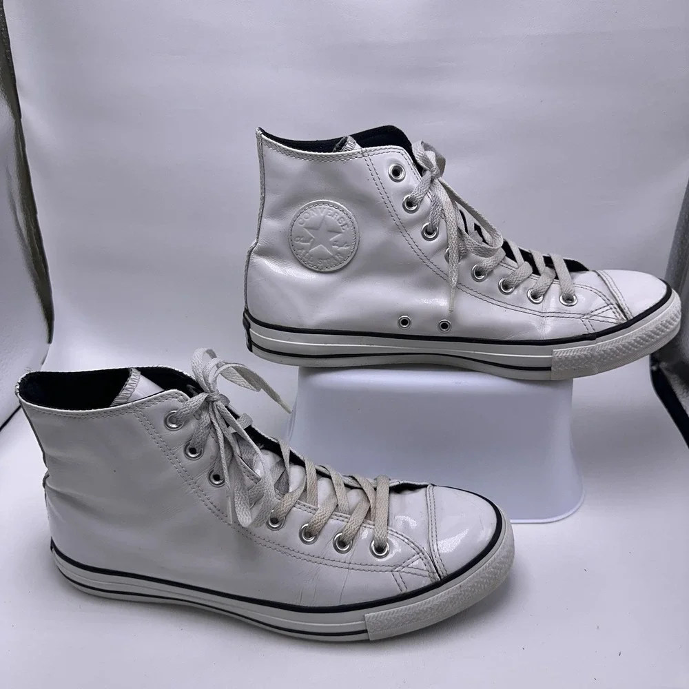 Converse Chuck Taylor All Star White Patent Leather High Top Men's Size‎ 10